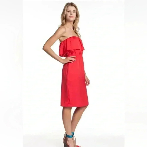 BCBGMAXAZRIA Malia Red Satin Ruffled Tiered Strapless Blouson Dress Size XS - Picture 6 of 6